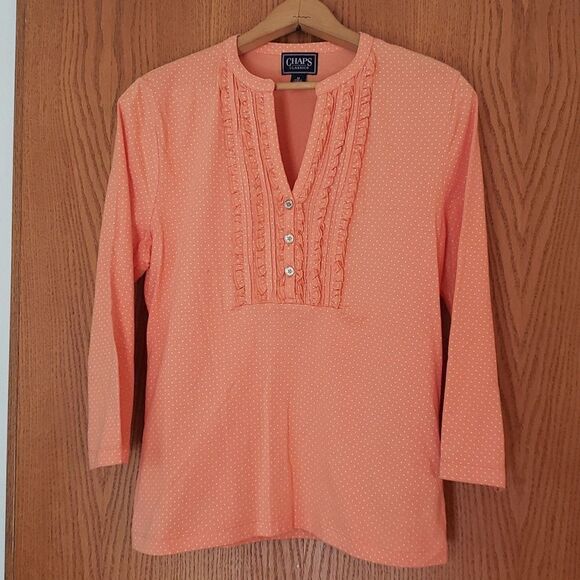 Pretty Chaps Ladies Top - Orange with White Polka Dots Sz M - Picture 1 of 6